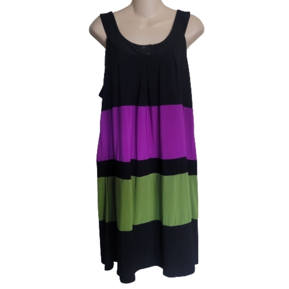 Blu Sage Black Green Purple Sleeveless Round Neck Dress Size Women's XL